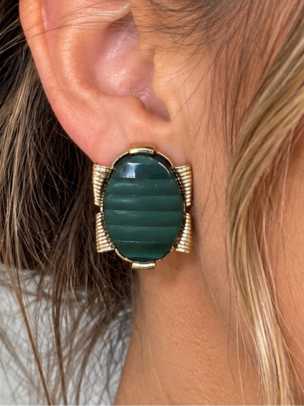 Vintage Green & Gold Clip-On Earrings